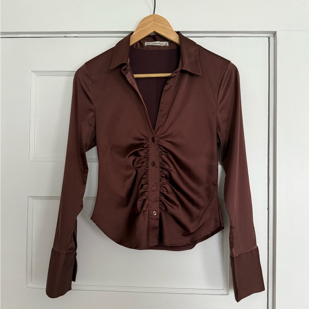 Abercrombie Brown Silk Button Up Blouse Size Small
